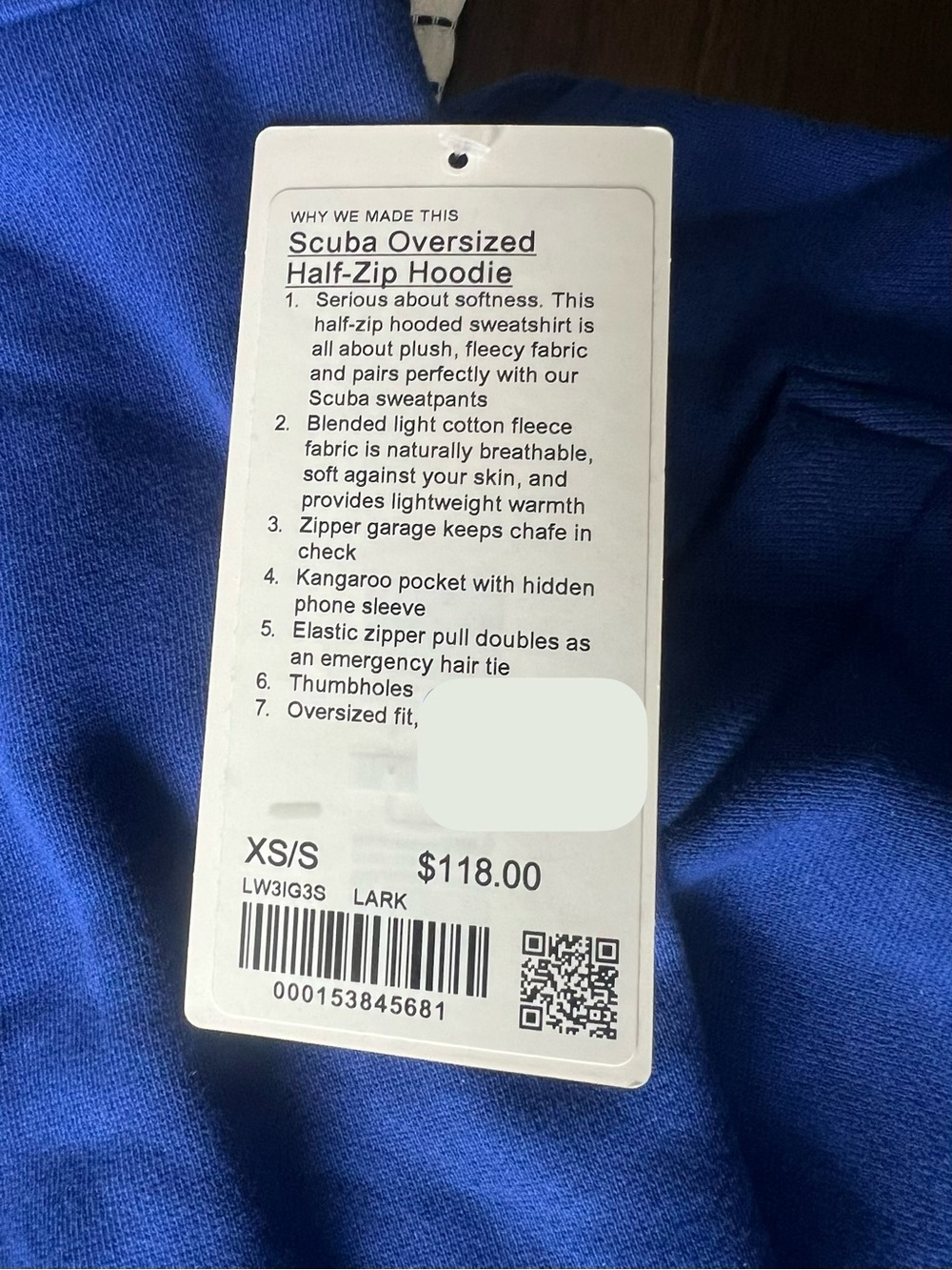 lululemon Scuba Oversized Half-Zip Hoodie (NWT) in Larkspur (Blue) - Picture 9 of 10